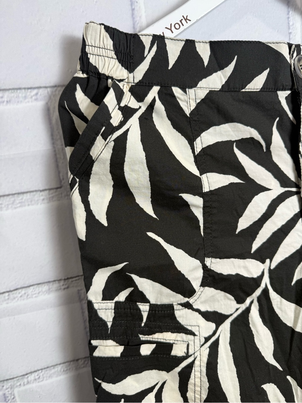 Democracy Black White Tropical Leaf Wide Leg Crop cotton Cottagecore Pants/10 - Picture 6 of 12